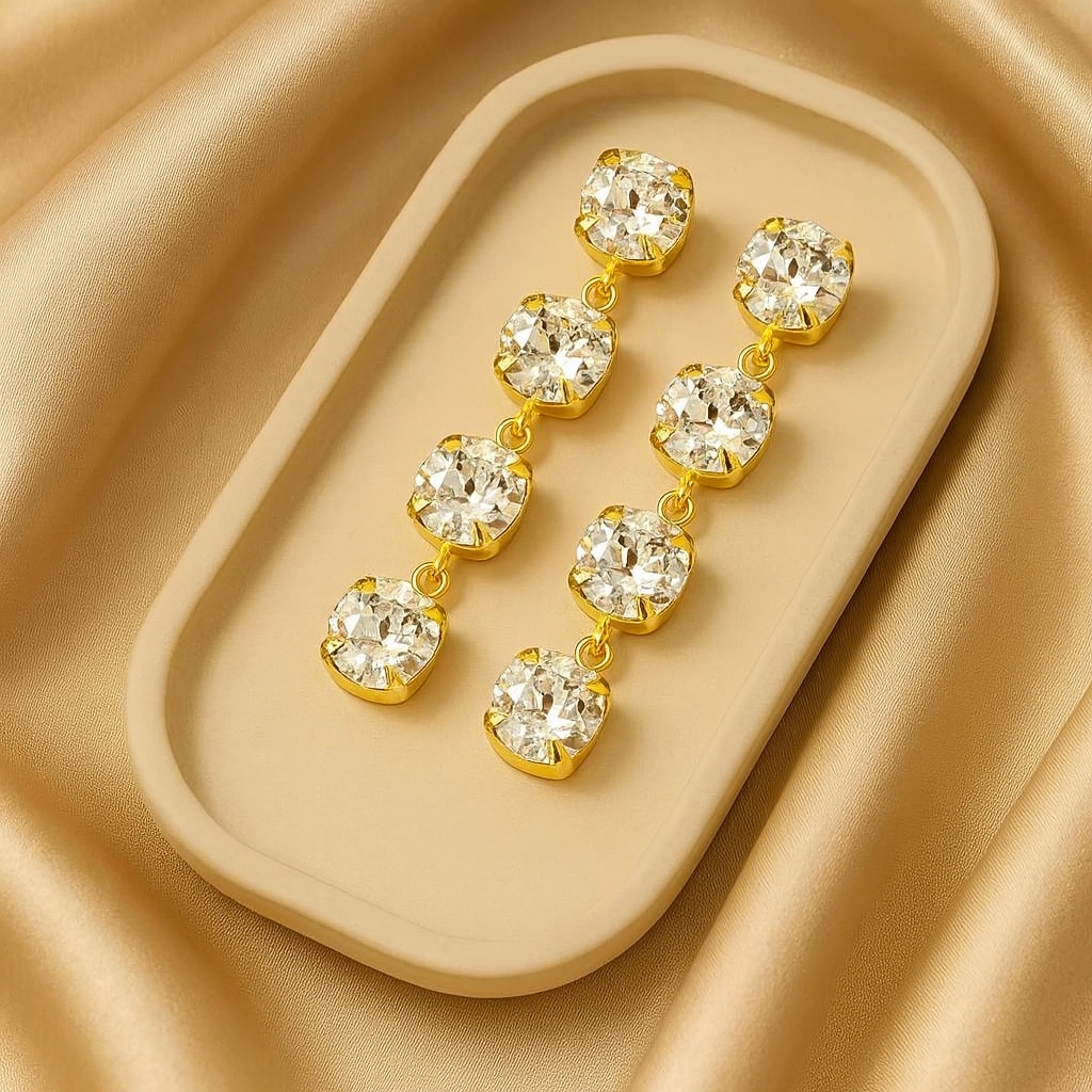 Crystal Avenue Gold Clear Drop Earrings Formal Event Glam 19$